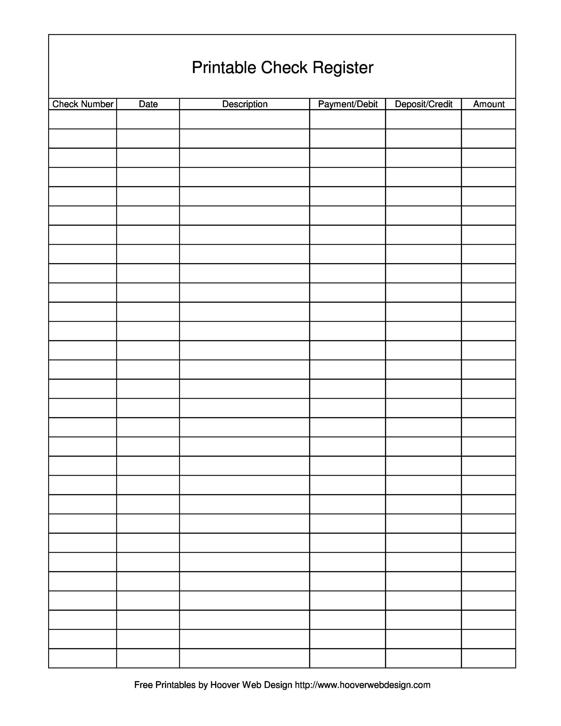 Free Printable Check Register Template | Excel Checkbooks