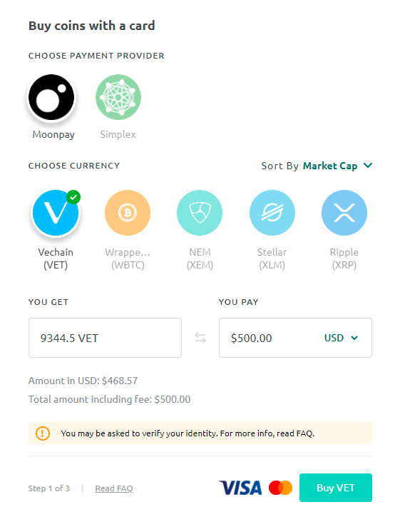 Buy VeChain with Credit or Debit Card | Buy VET Instantly