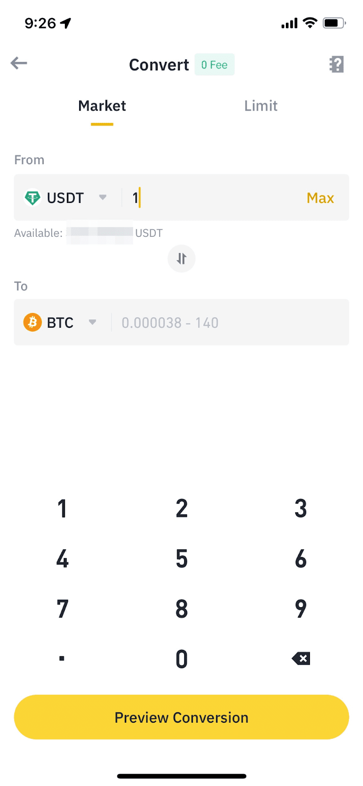 Convert 1 BTC to USDT (1 Bitcoin to Tether)