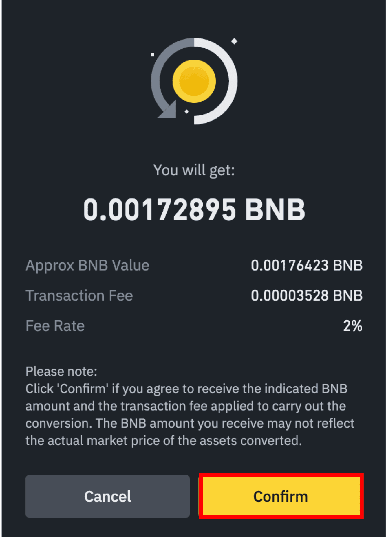 Binance Missing Dust to BNB Transactions (LEGACY) : Support Desk