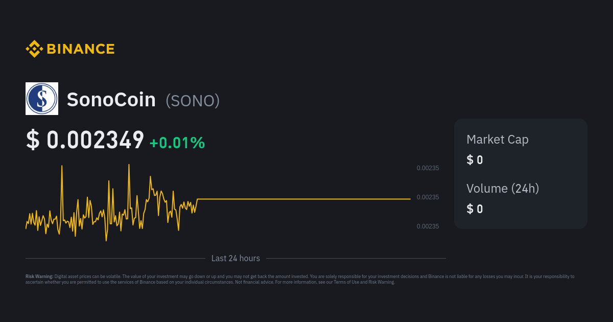 SonoCoin (SONO) árfolyam, grafikonok, piaci kapitalizáció és egyéb mérőszámok | CoinMarketCap