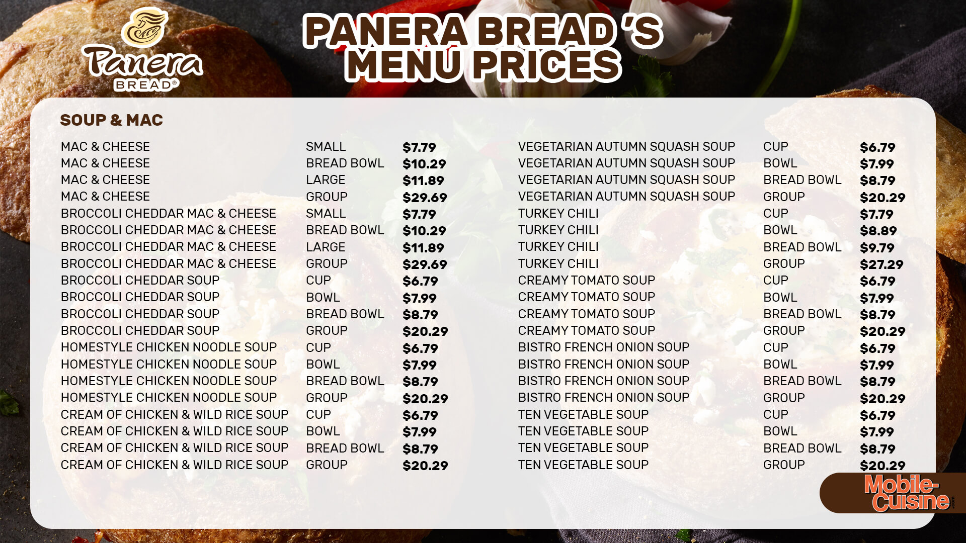 Panera Bread Menu With Prices (Sandwiches & Bread Bowls) - Its Yummi