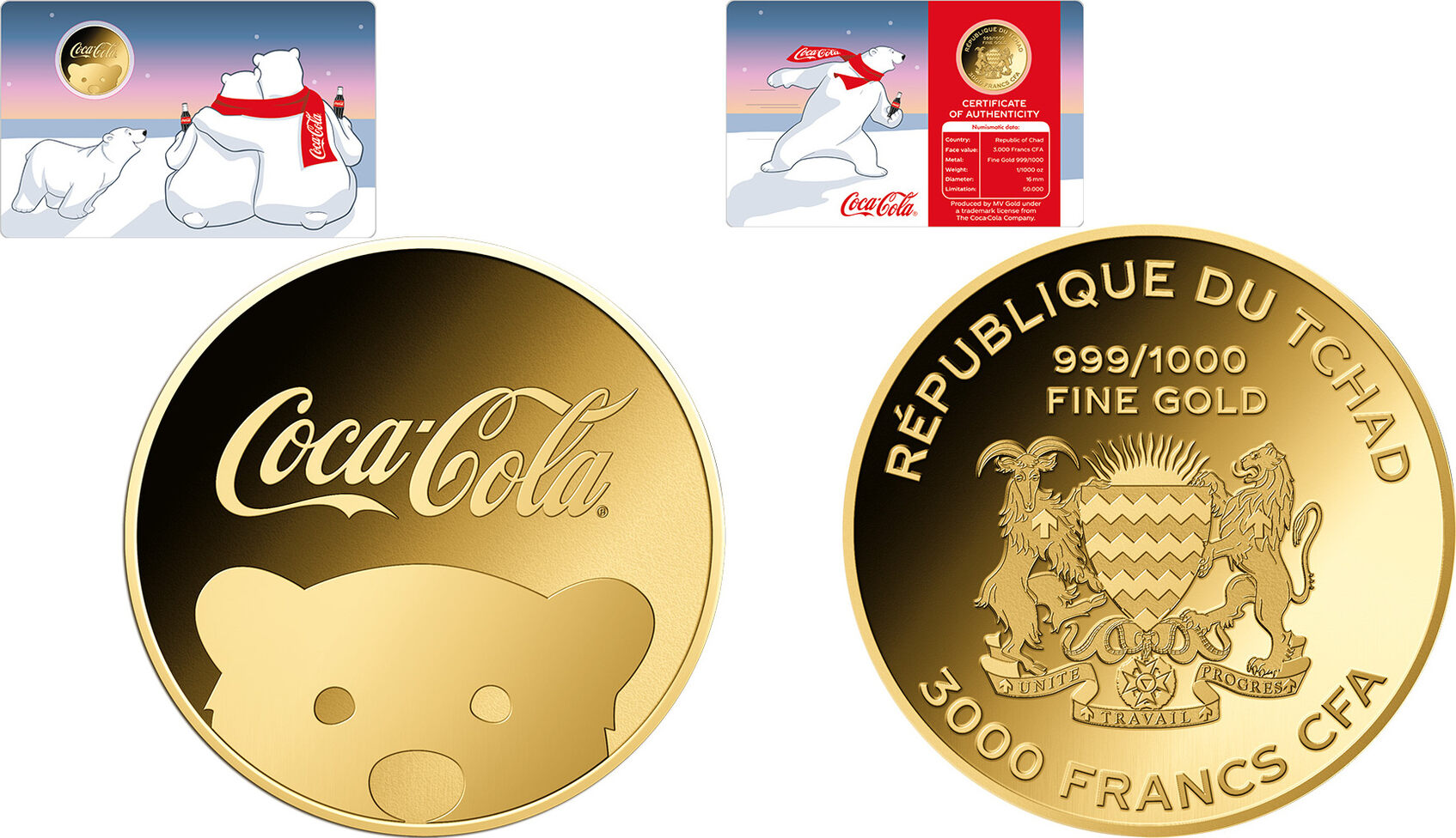 ENJOY COCA COLA Through the Decades 1/ Oz Gold Coin Francs Chad 