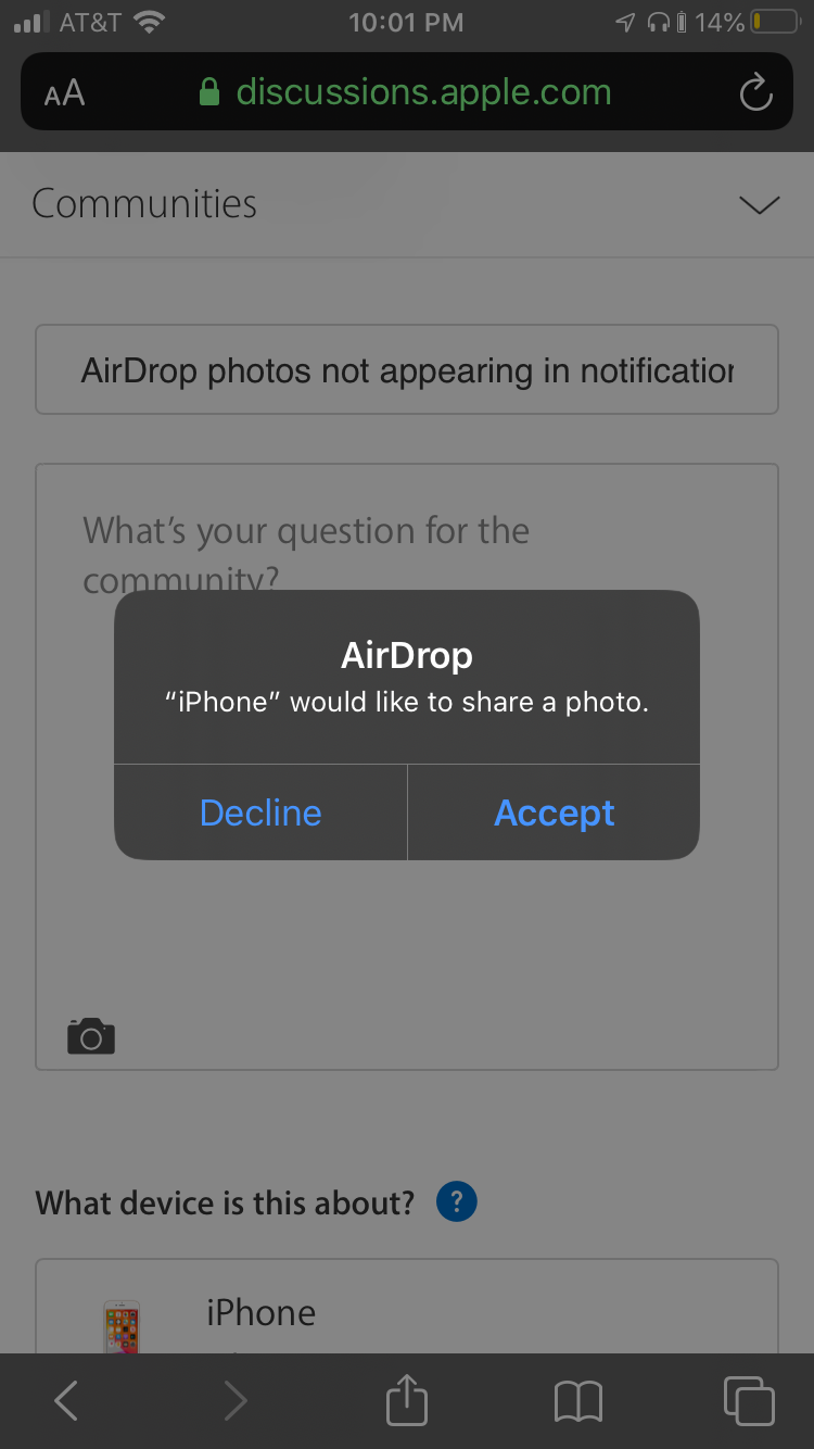 no airdrop accept/decline notification - Apple Community