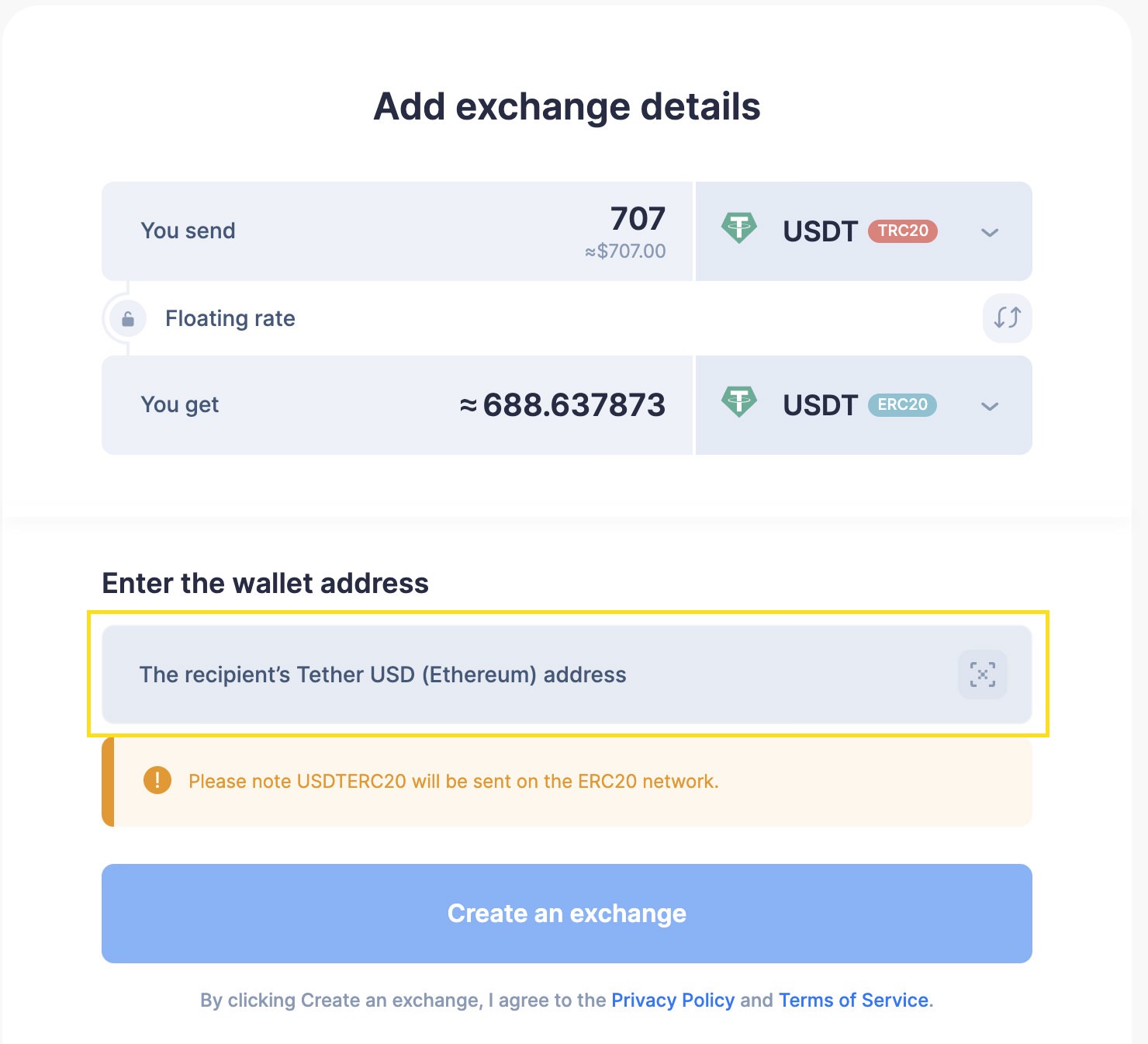 Exchange PayPal USD to Tether ERC20 (USDT)