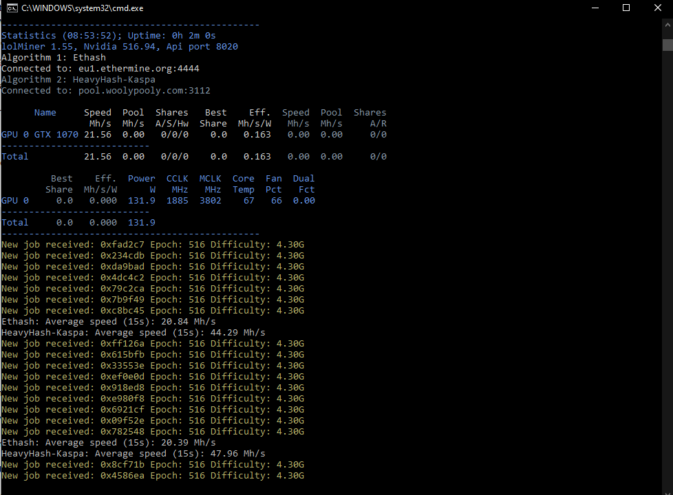 Guide to configure Dual Mining ETH ETC UBQH KASPA · Lolliedieb/lolMiner-releases Wiki · GitHub