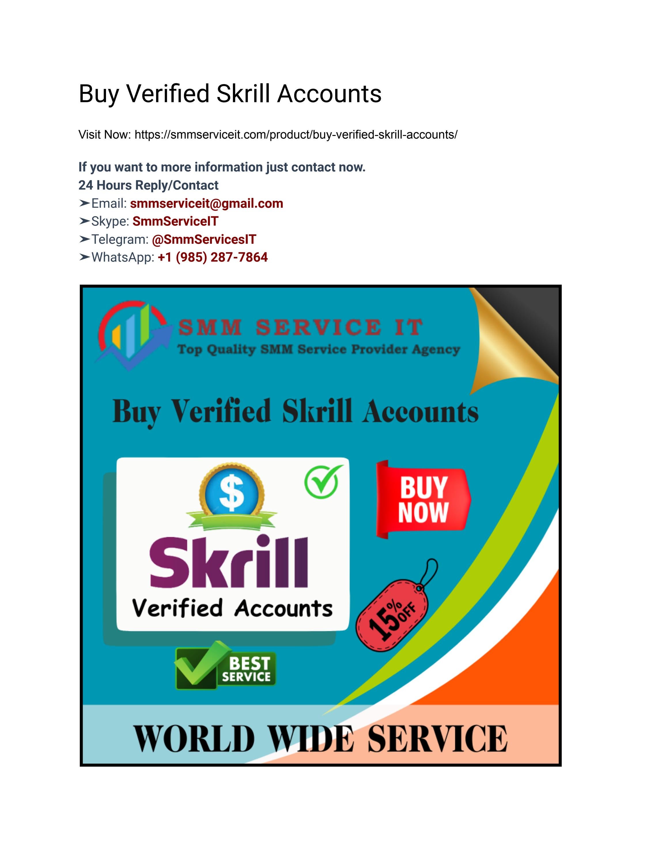 Buy Verified Skrill Accounts - % Safe& Verified Skrill For sell