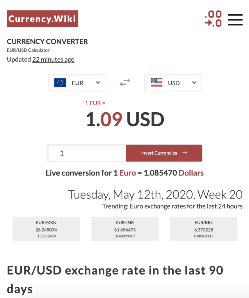 EUR to USD | Convert Euros to US Dollars Exchange Rate