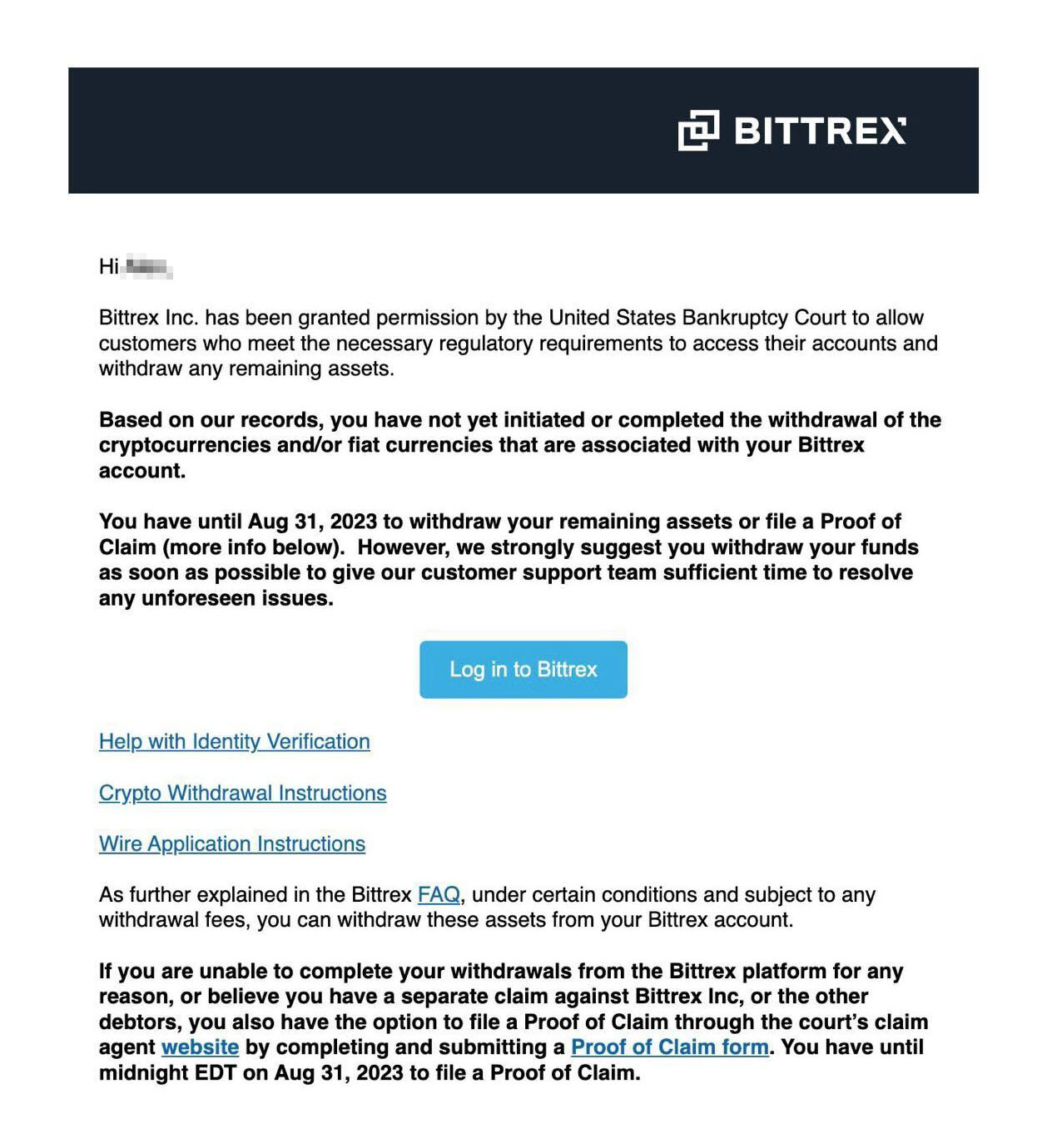 Bittrex, Inc.: Standard Claim Form