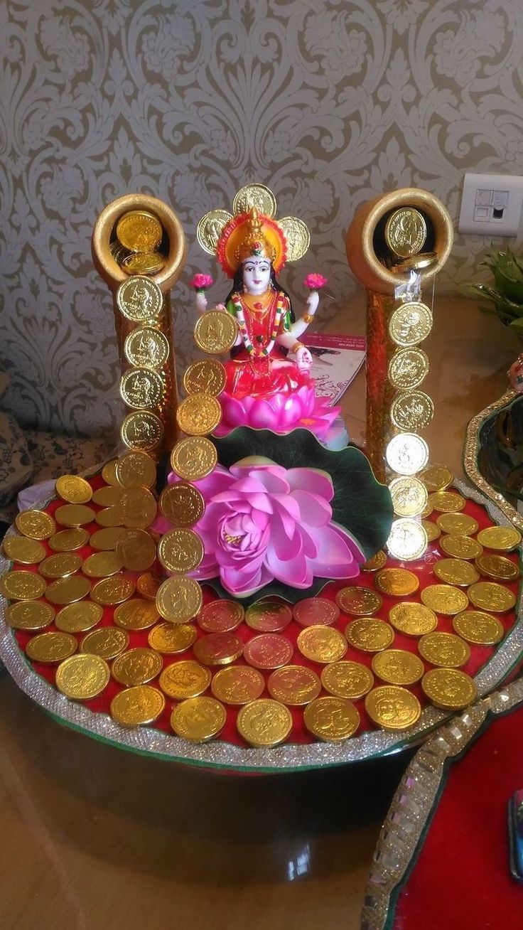 Diwali Goddess Lakshmi Worship with Coins and Jewellery