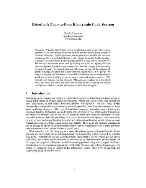 Bitcoin Whitepaper – Satoshi Nakamoto