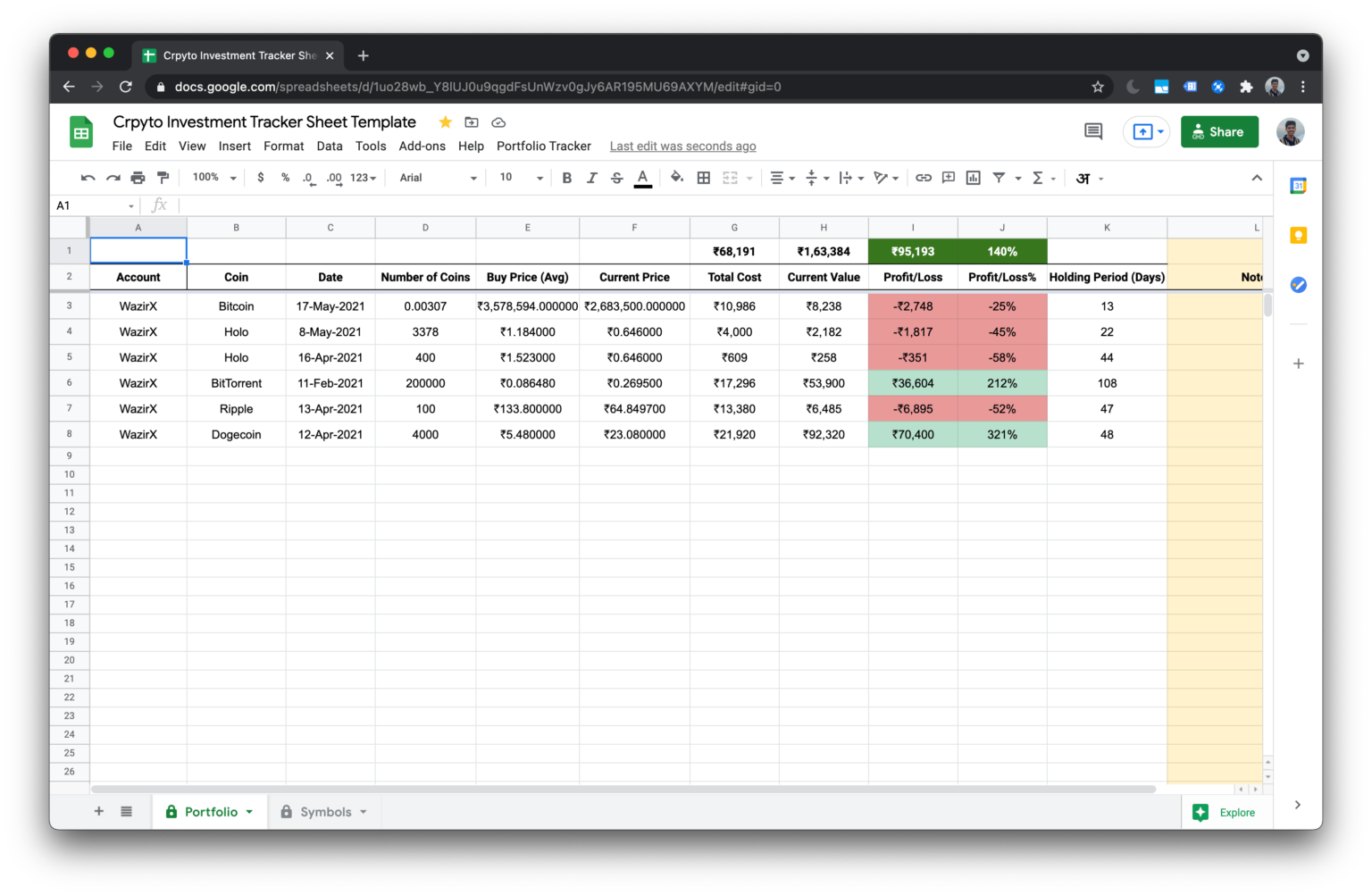 Cryptocurrency Excel Spreadsheet Template - Oak Business Consultant