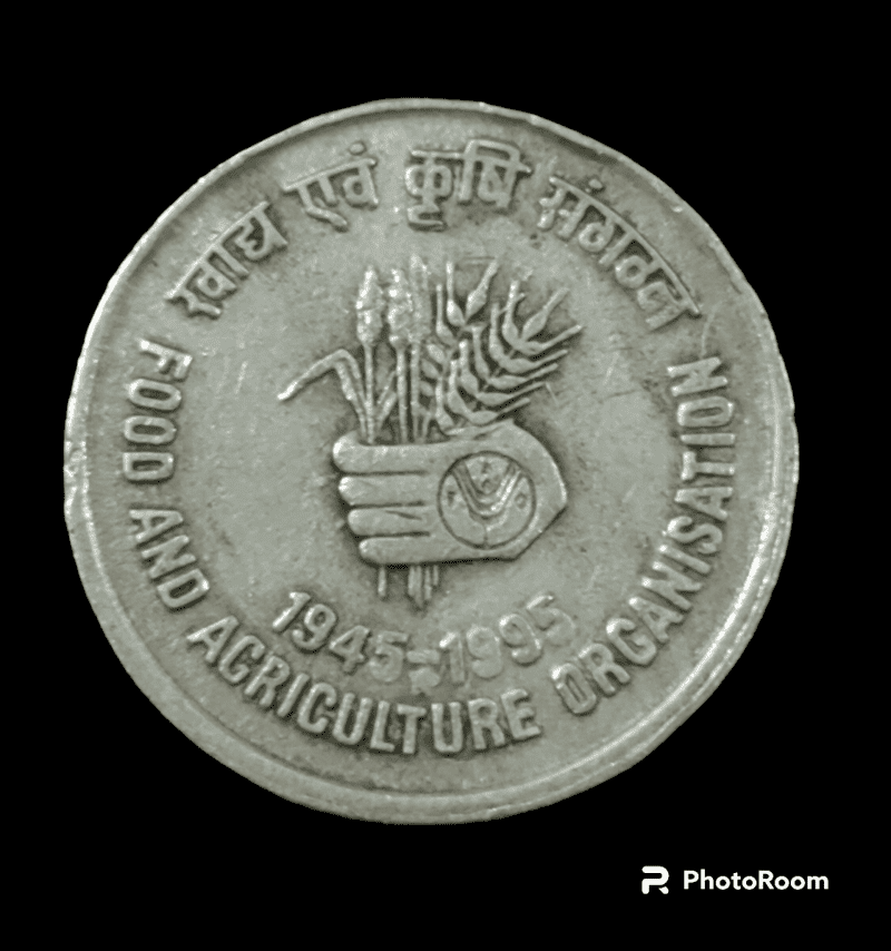 India 5 rupees, 50th Anniversary of FAO coin - BidCurios