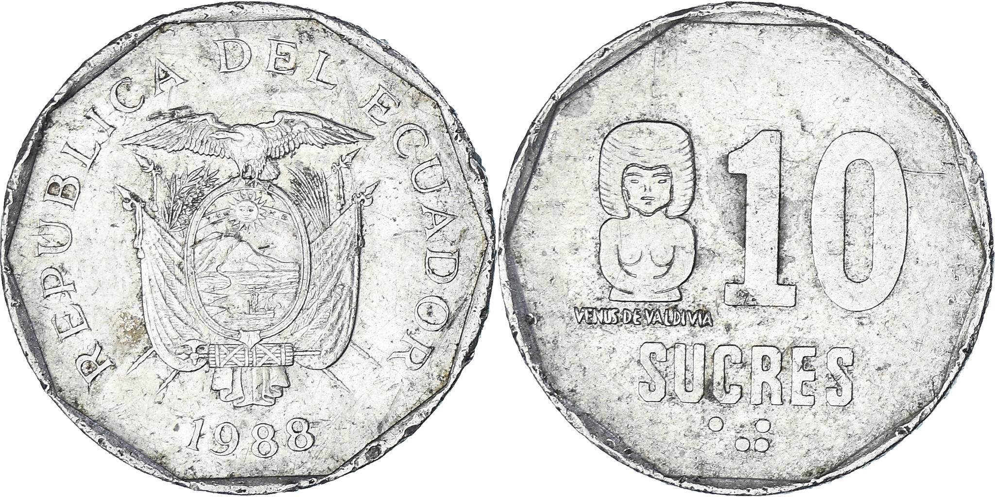 Ecuador 10 Sucres Coin | Venus de Valdivia | Statue | KM | 