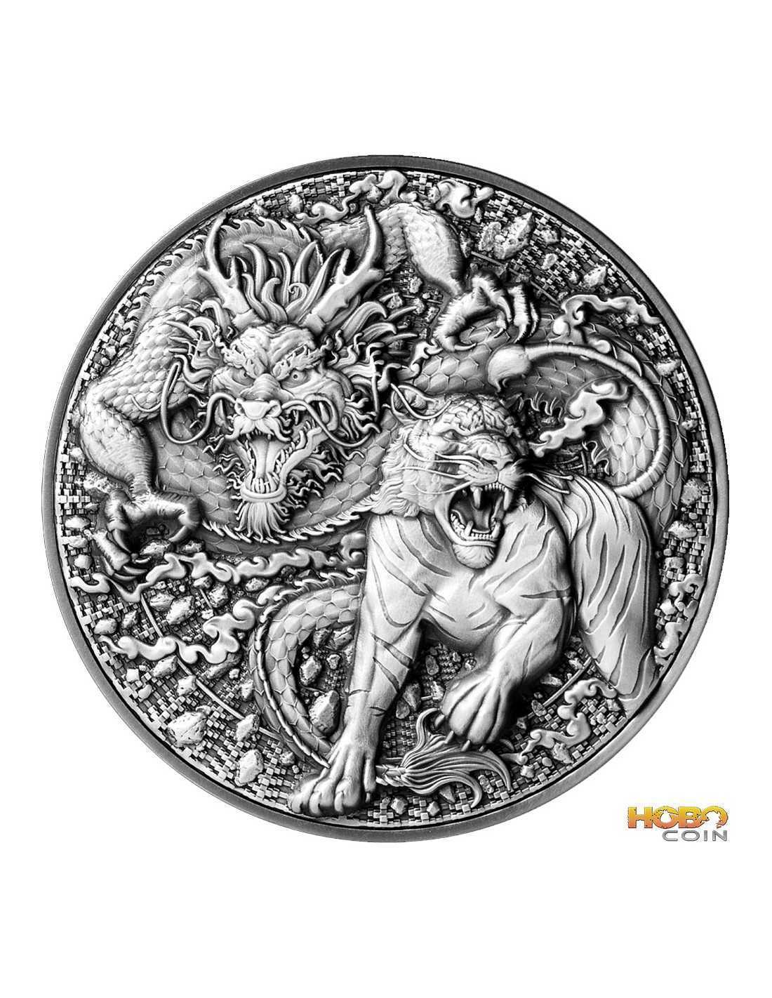 FIGURE EIGHT DRAGON AND TIGER 3 Oz Silver Coin 15$ Tokelau 