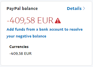 What will Paypal do if I don't pay back a negative balance?