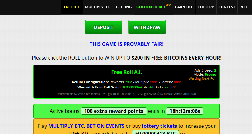 Freebitcoin [] - Auto Roll - New Bonuses - Multiply - Lottery - Status Console