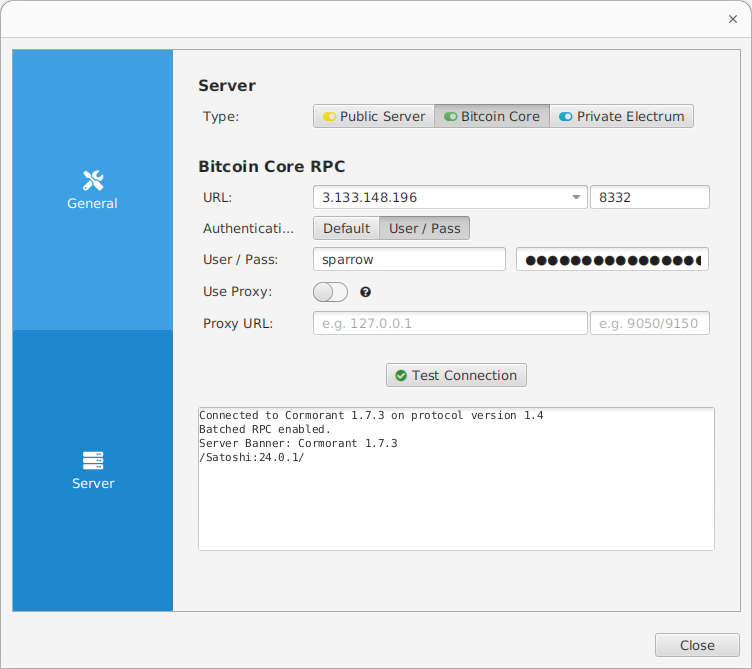 Connect to Bitcoin Core - Sparrow Wallet