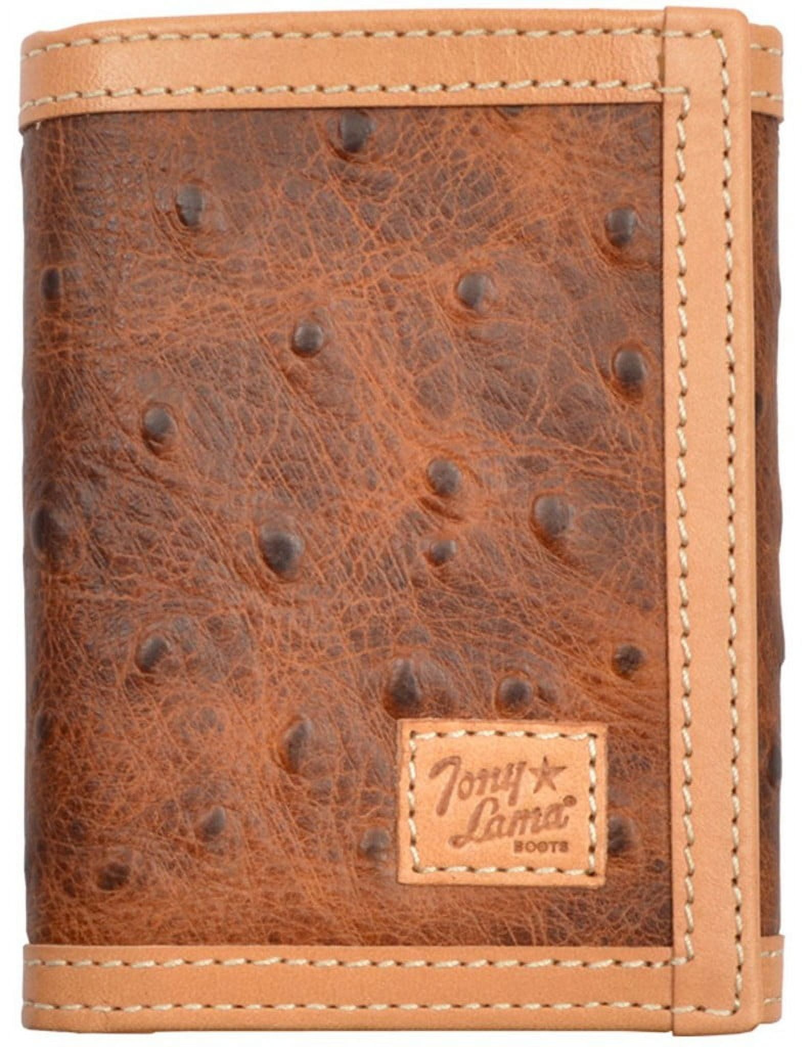 Trenditions Tony Lama Rodeo Brown Ostrich Textured Trifold Mens Wallet