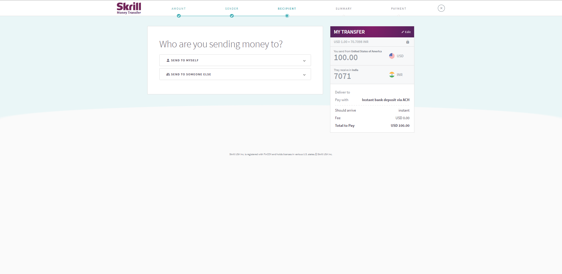 Exchange Skrill USD to Bank transfer INR - OurExchanger