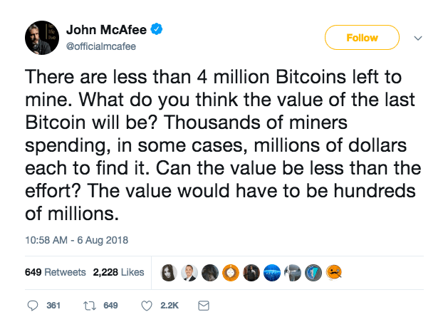 McAfee Admits Bitcoin Million Dollar Price Prediction Was a Ruse - bitcoinlog.fun