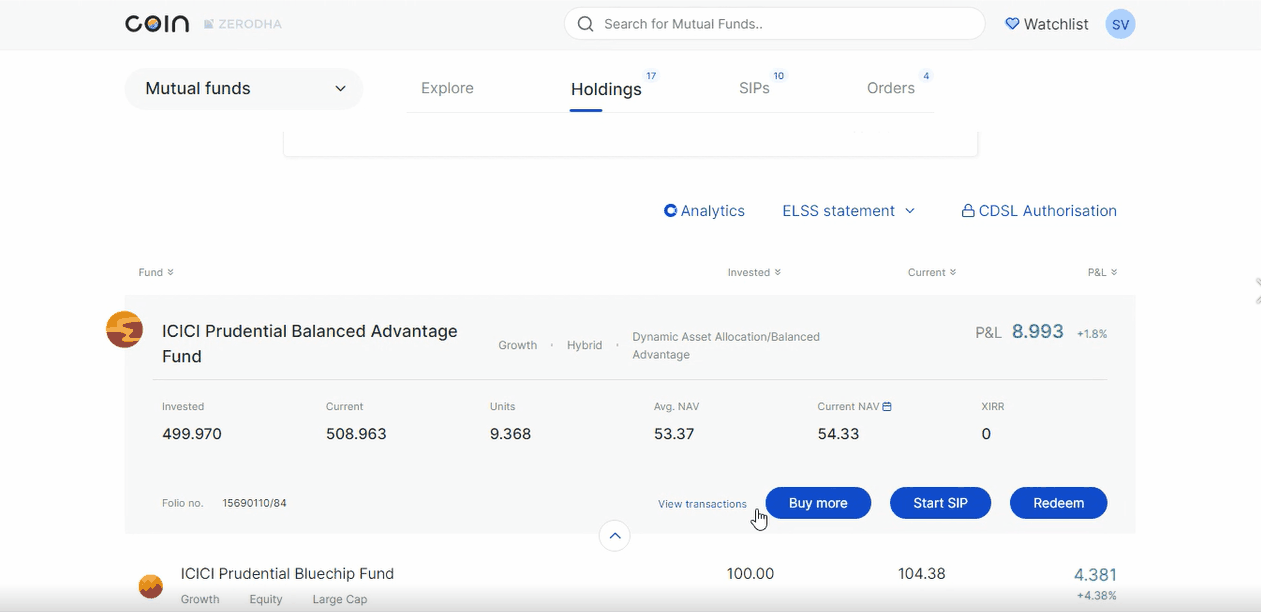 SIP and Lump sum Mutual Fund Investment through Zerodha Coin