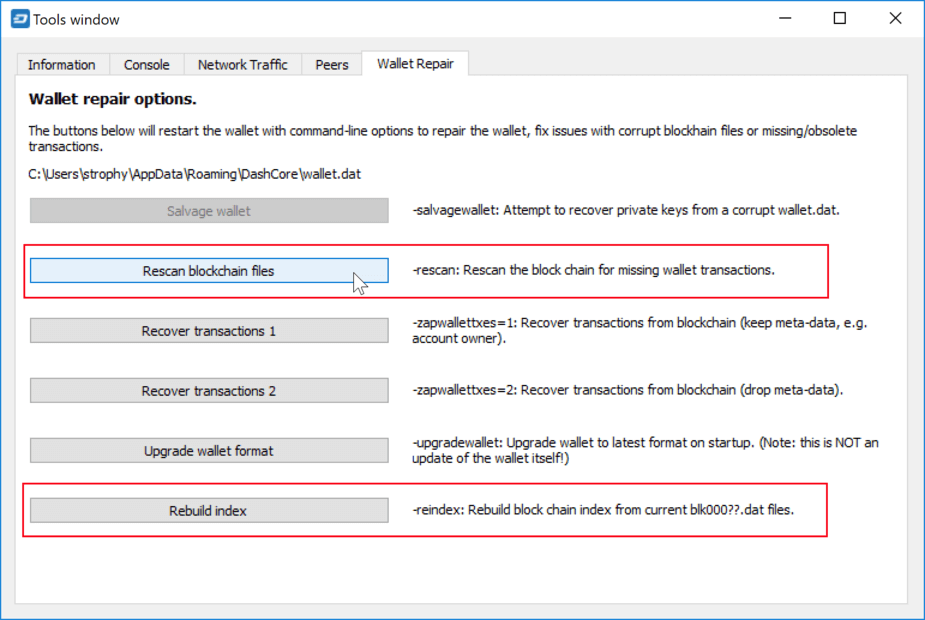 What does -rescan, -reindex command do & How to rescan/reindex wallet?