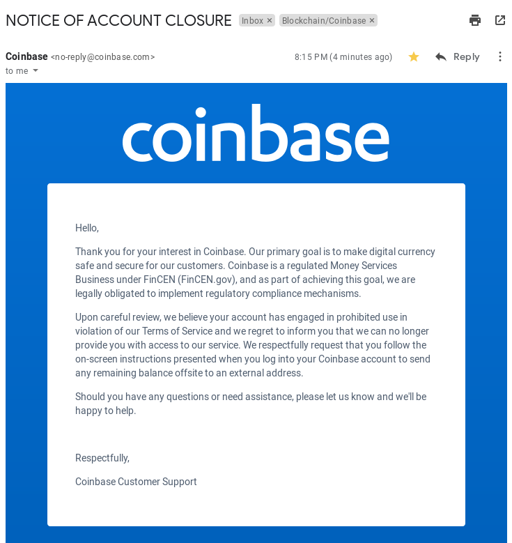 Why Would Coinbase Closed My Account? | MoneroV