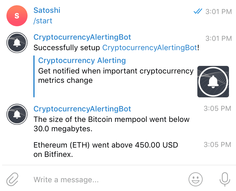 Telegram bot on cryptocurrency mining