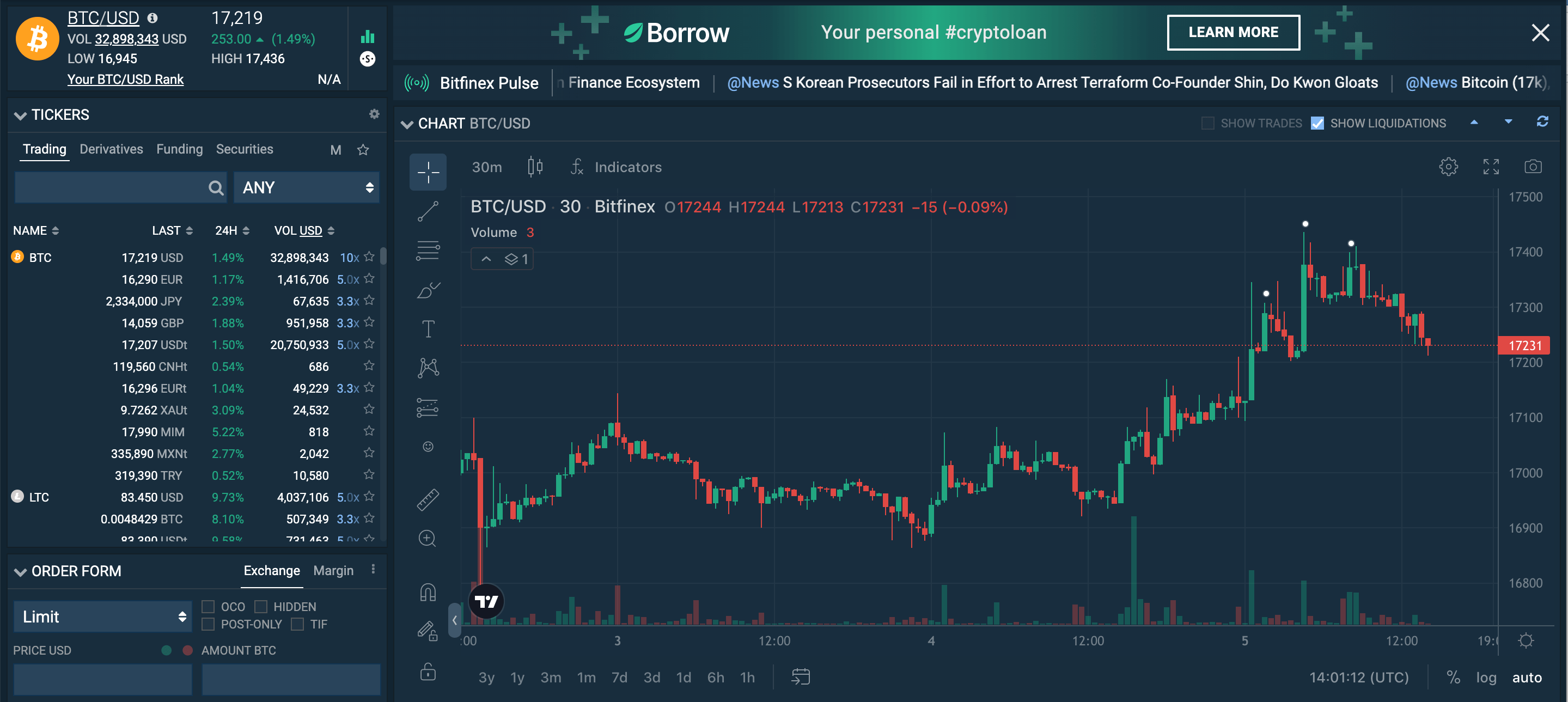 BTC/USD - BitFinex | Monitor Bitcoin Trading Activity, Live Order Book, Price and Manage Alerts