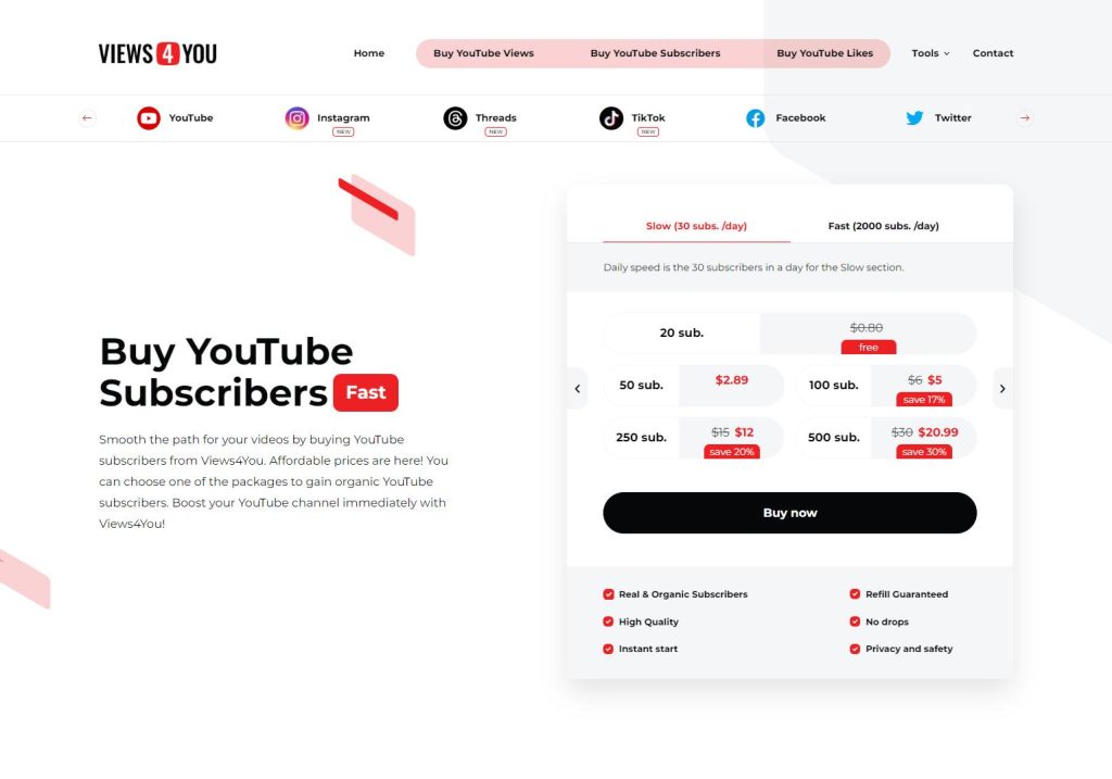 Buy YouTube Subscribers | % Real and Active | Starts at $9