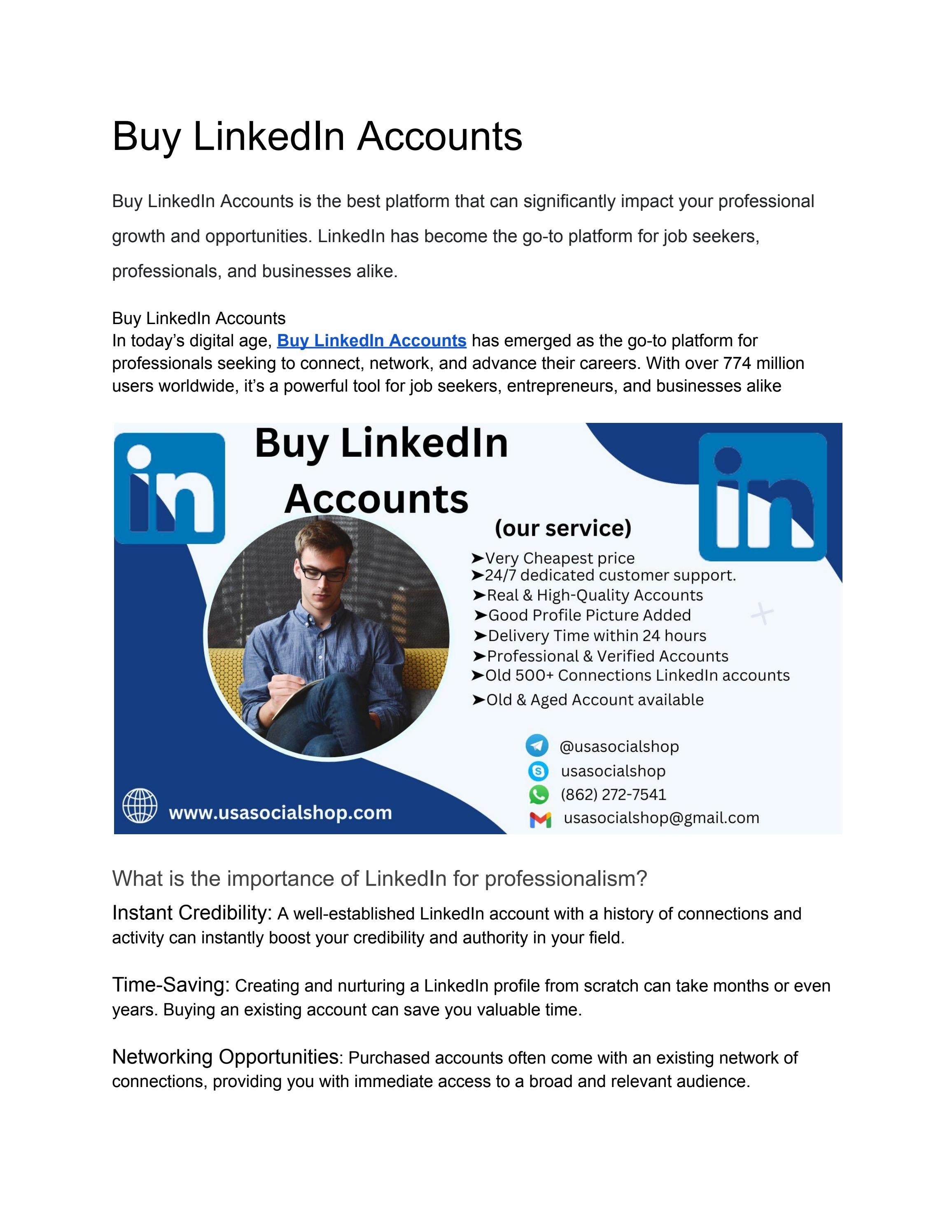 Buy Linkedin Accounts with Connections for Sale | Accounts Provider