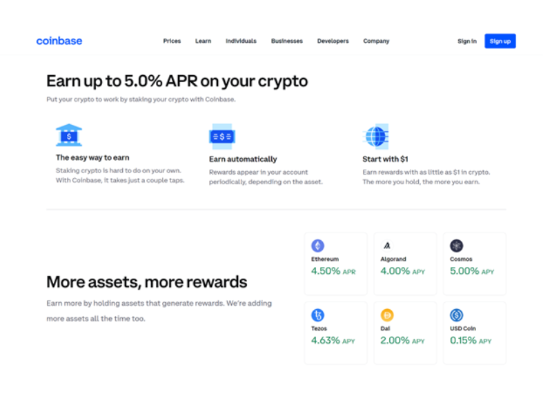 Coinbase: Latest Crypto Price and Staking Rewards & More | Bitcompare