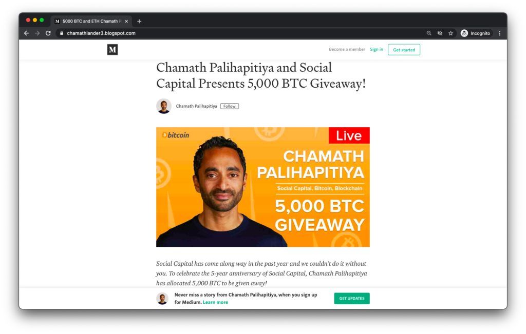 Man Loses $ in BTC to Palihapitiya Giveaway YouTube Scam