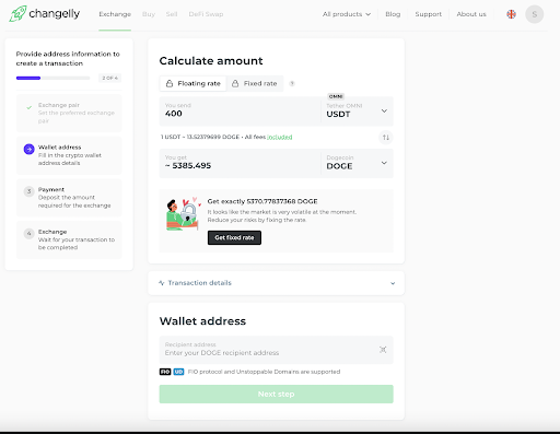 My Transaction | Changelly