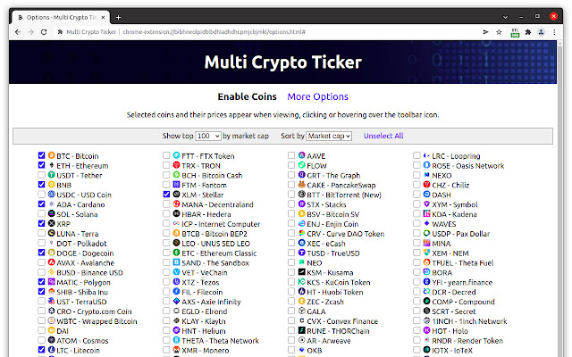 Monitor crypto prices in your browser toolbar - Multi Crypto Ticker