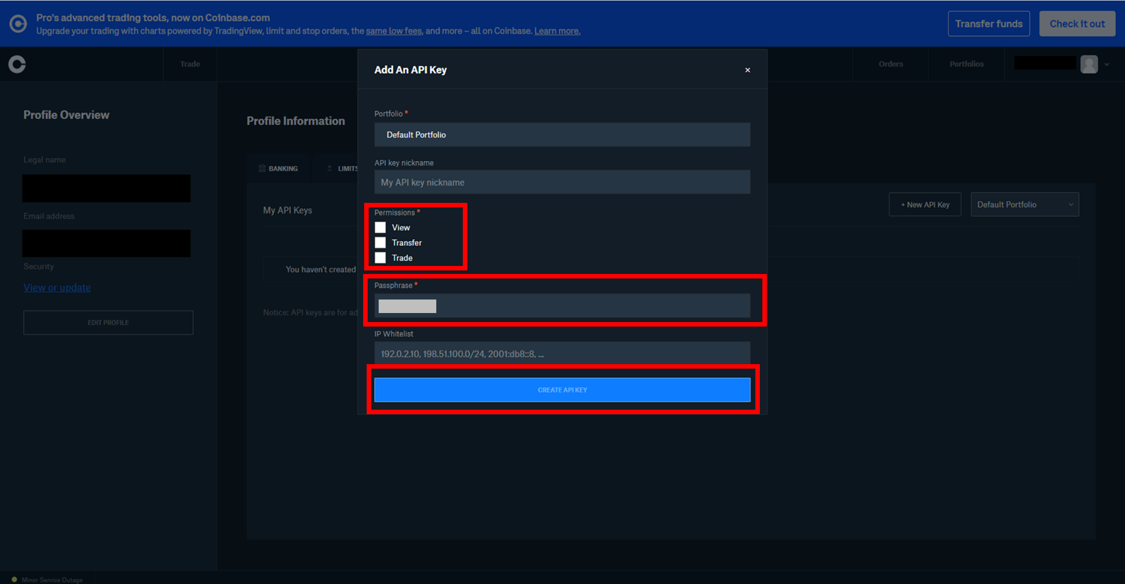 Creating a Coinbase API key | Trading Crypto on TT Help and Tutorials