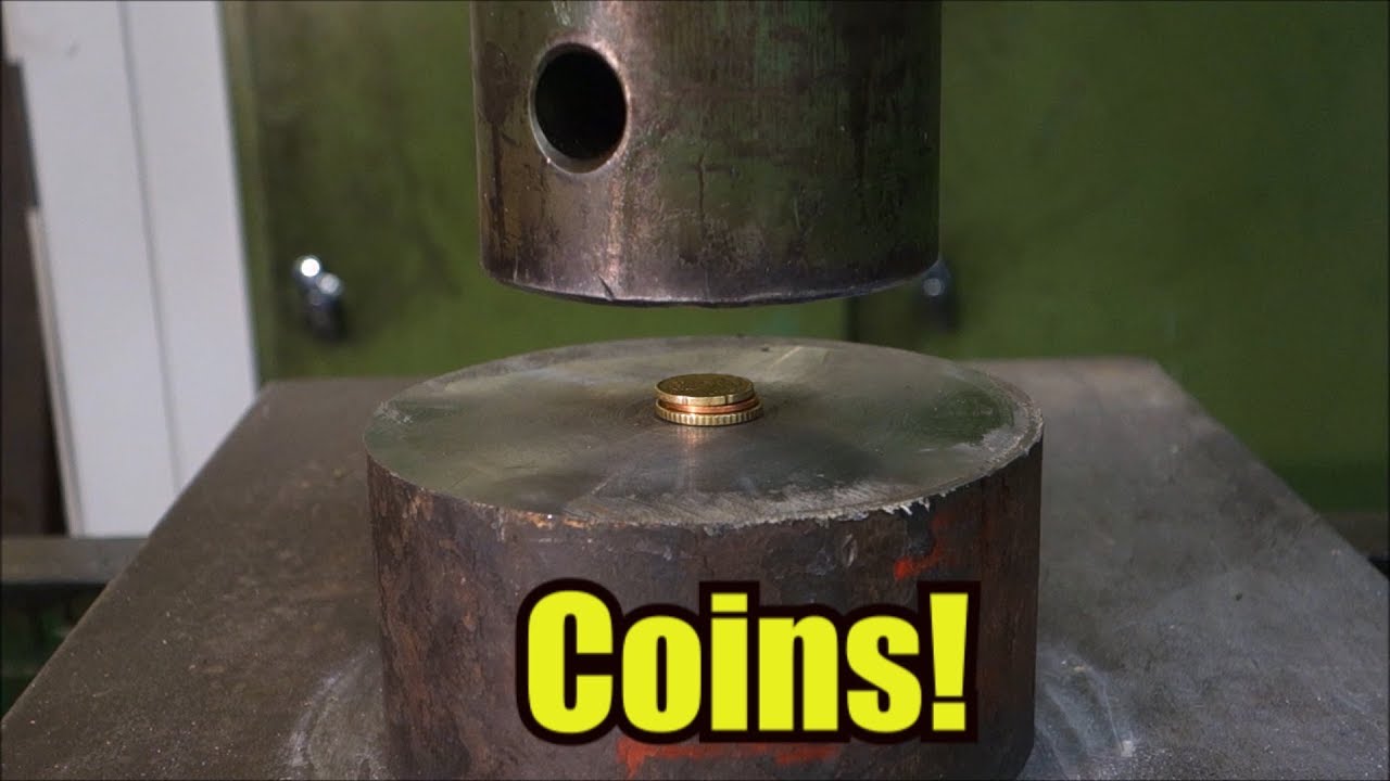 Crushing a Ringing Alarm Clock and a Bunch of Coins Using a Hydraulic Press