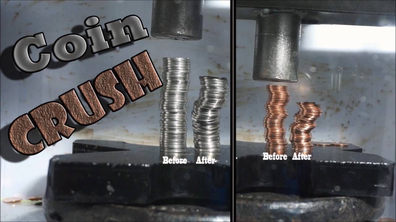 This Is What Happens When A Hydraulic Press Crushes A Pile Of Coins