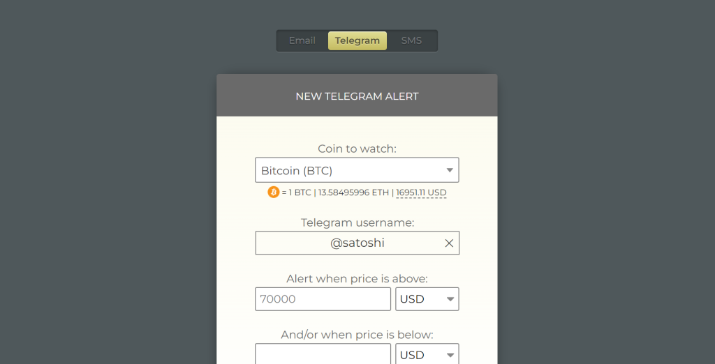 Crypto price alert for Telegram | Bot for all tokens - Crypto Alerting