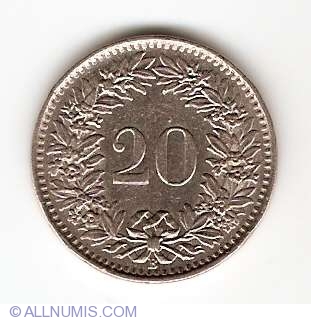 SWITZERLAND 20 RAPPEN coin, KM# 29, nickel. Libertas, goddess of Liberty. £ - PicClick UK