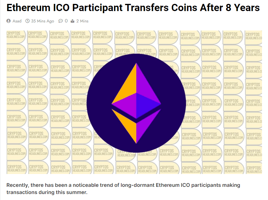 Ethereum ICO Participant Moves Coins After 8-Year Absence | The Crypto Times