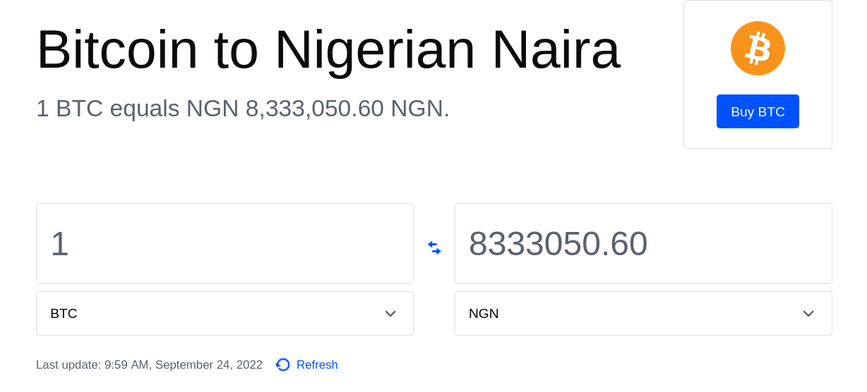 Live Bitcoin to Naira Exchange Rate - ₿ 1 BTC/NGN Today