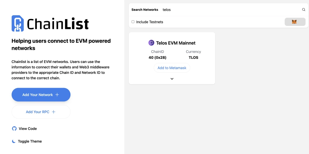 Add Telos EVM Mainnet(TLOS) to MetaMask | CoinCarp