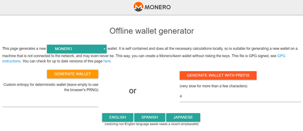 Monero offline wallet generator